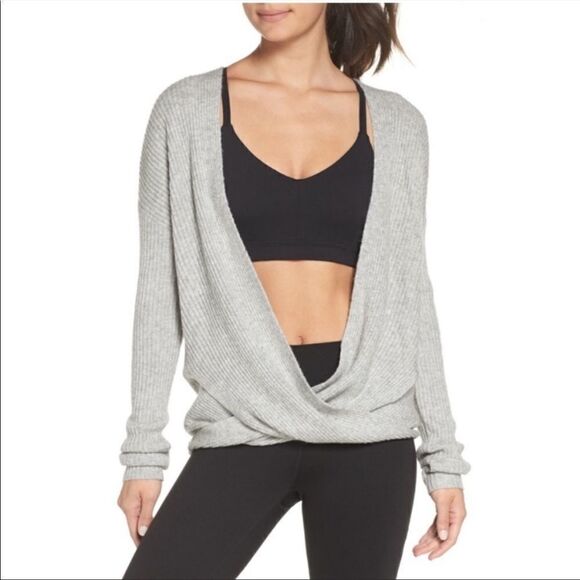 Zella Heather Gray Crossover Wrap Sweater size S - Picture 9 of 10